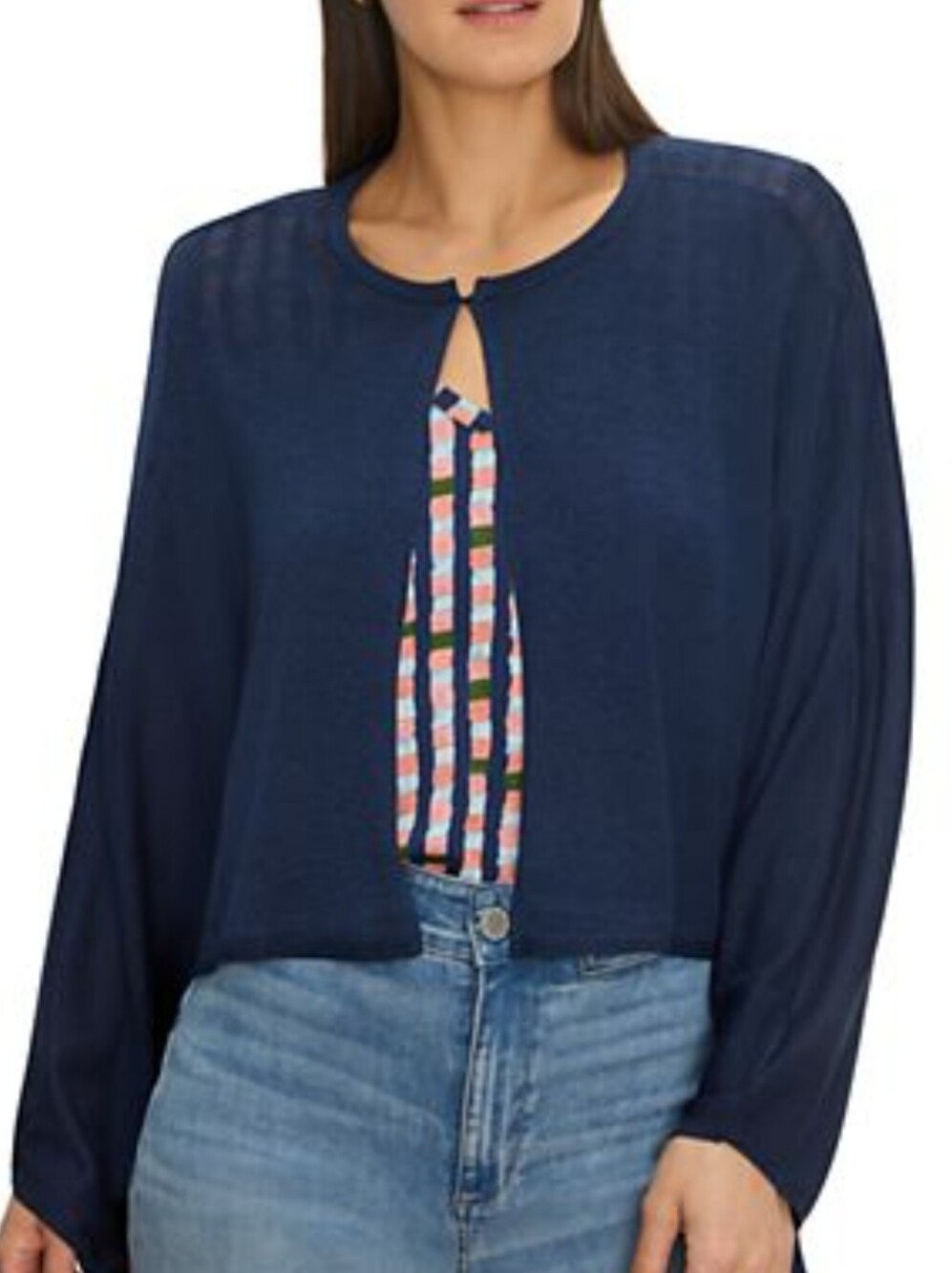 Kim Rogers curvy cardigan navy blue crocheted look NWT 1X